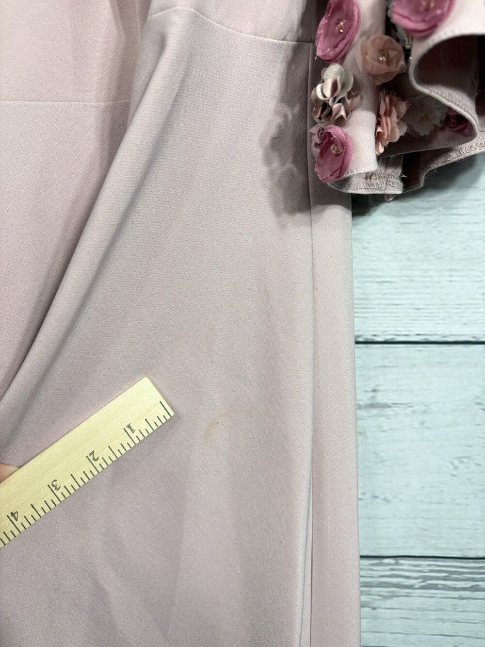 Mac Duggal 11854 Pink Crepe 3/4 Sleeve A-line Gown With Flower Trim Sz 12 NWT - Picture 5 of 14